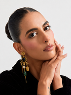 Midnight Bloom Earrings - 18 Kt Gold Pated - Decorated with Semi precious stones - Perfect for all occasions