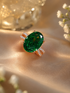 Emerald Green Crystal Statement Ring | Stainless Steel Anti Tarnish Adjustable Ring