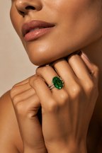 Emerald Green Crystal Statement Ring | Stainless Steel Anti Tarnish Adjustable Ring