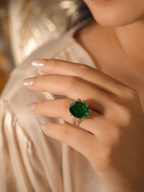 Emerald Green Crystal Statement Ring | Stainless Steel Anti Tarnish Adjustable Ring