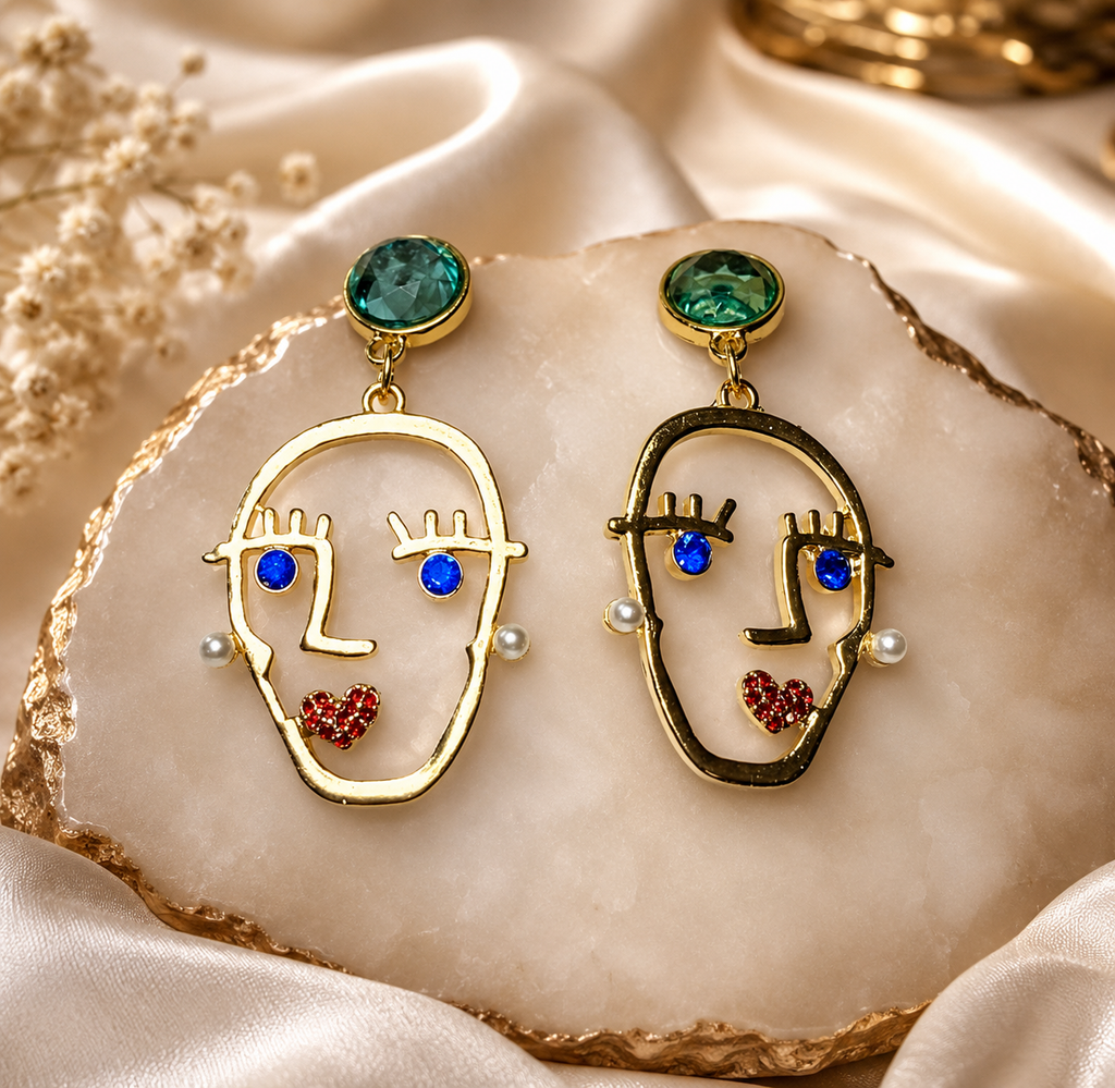 Abstract Face Drop Earrings | Stainless Steel Anti Tarnish Statement Earrings