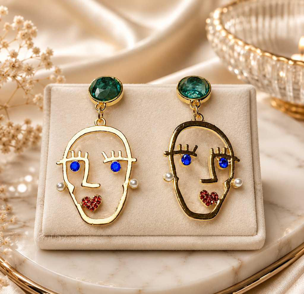 Abstract Face Drop Earrings | Stainless Steel Anti Tarnish Statement Earrings
