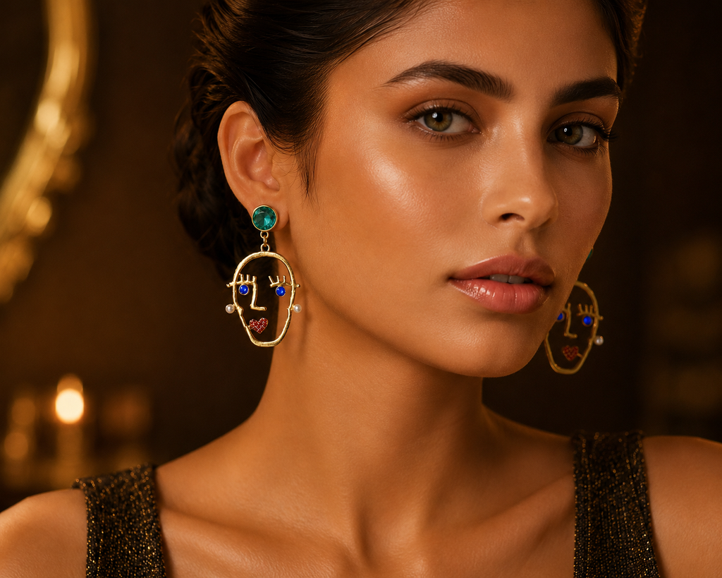Abstract Face Drop Earrings | Stainless Steel Anti Tarnish Statement Earrings