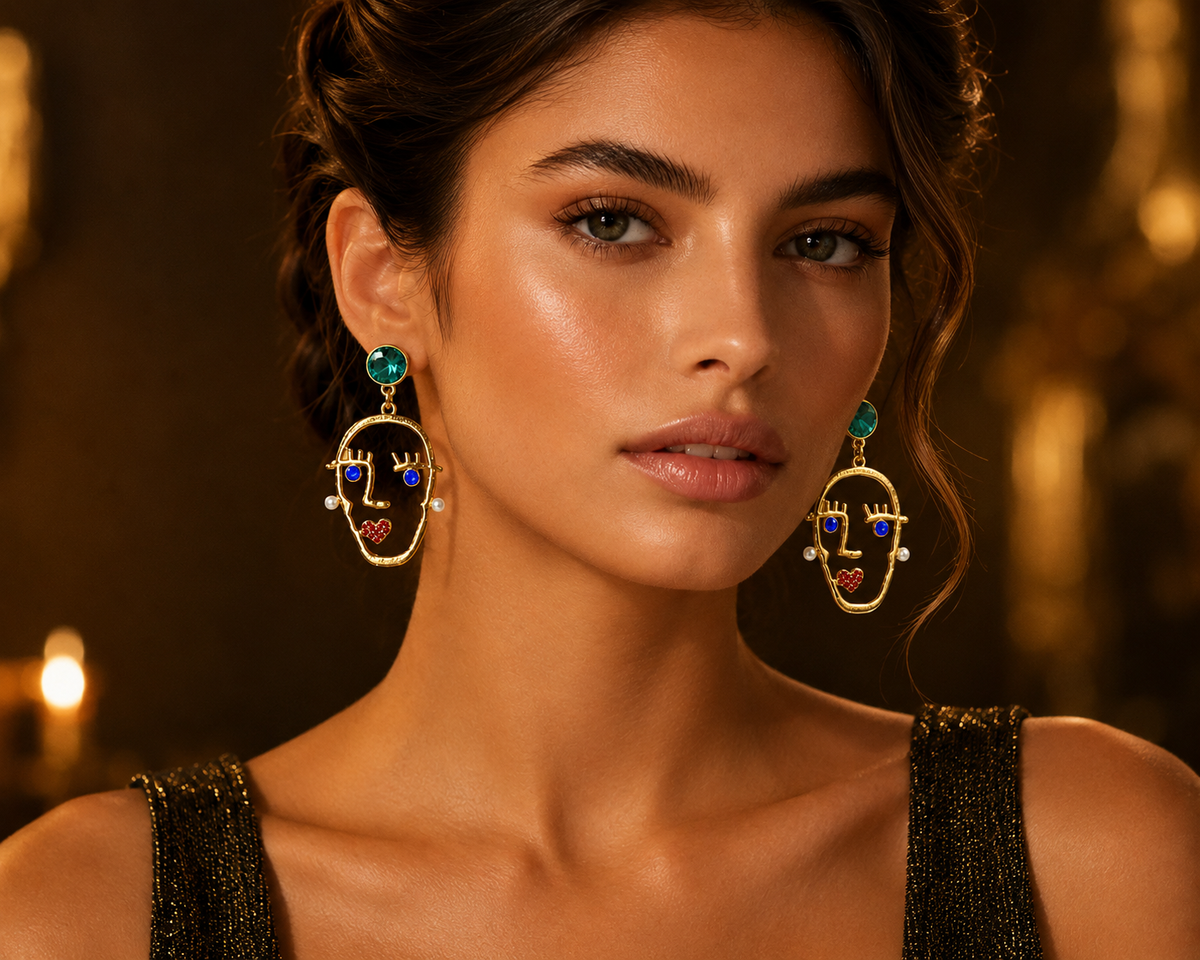 Abstract Face Drop Earrings | Stainless Steel Anti Tarnish Statement Earrings