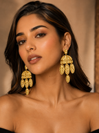 Textured Gold Chandelier Earrings | Stainless Steel Anti Tarnish Statement Earrings