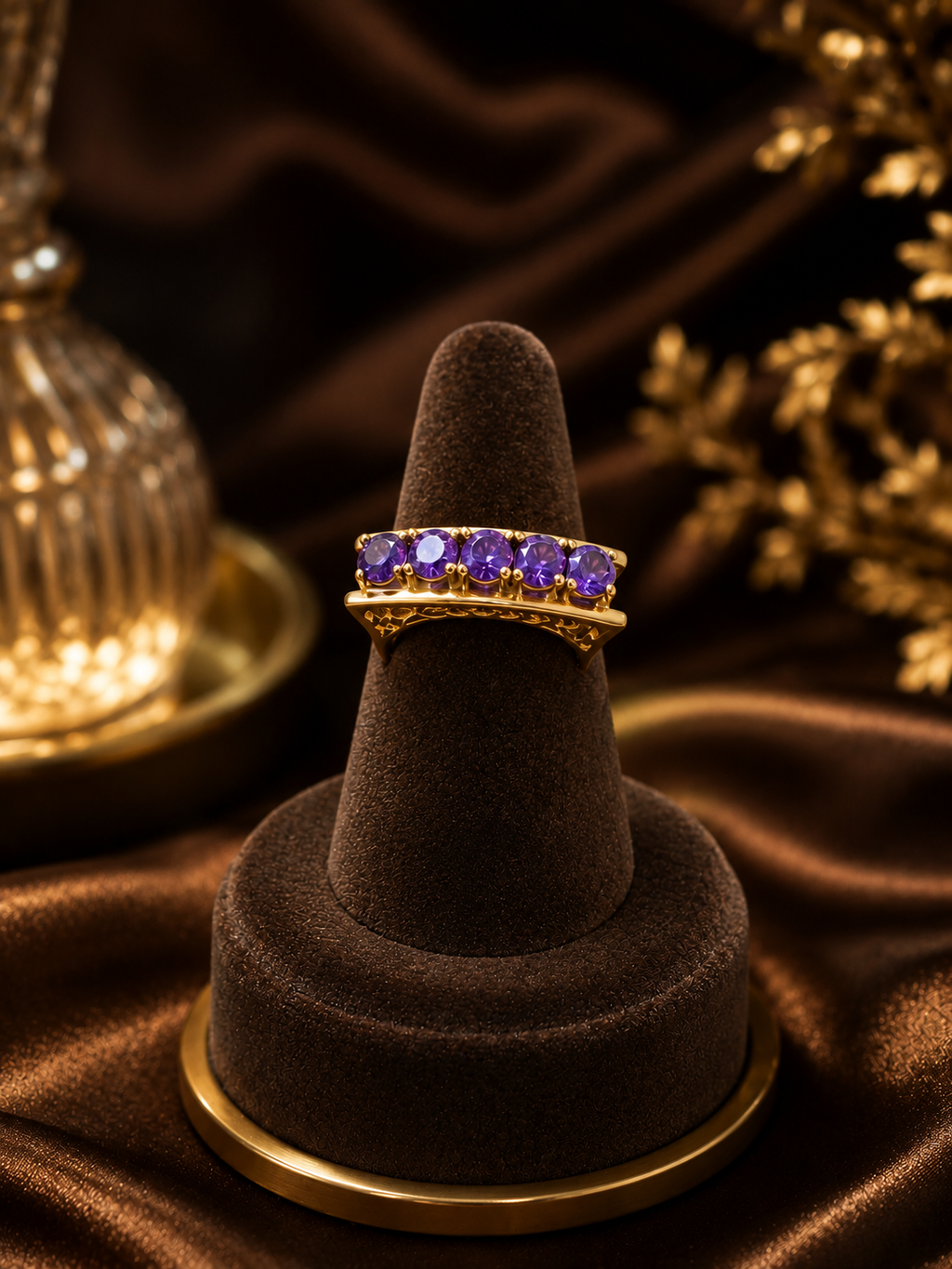 Purple Crystal Band Ring | Stainless Steel Anti Tarnish Ring for Women