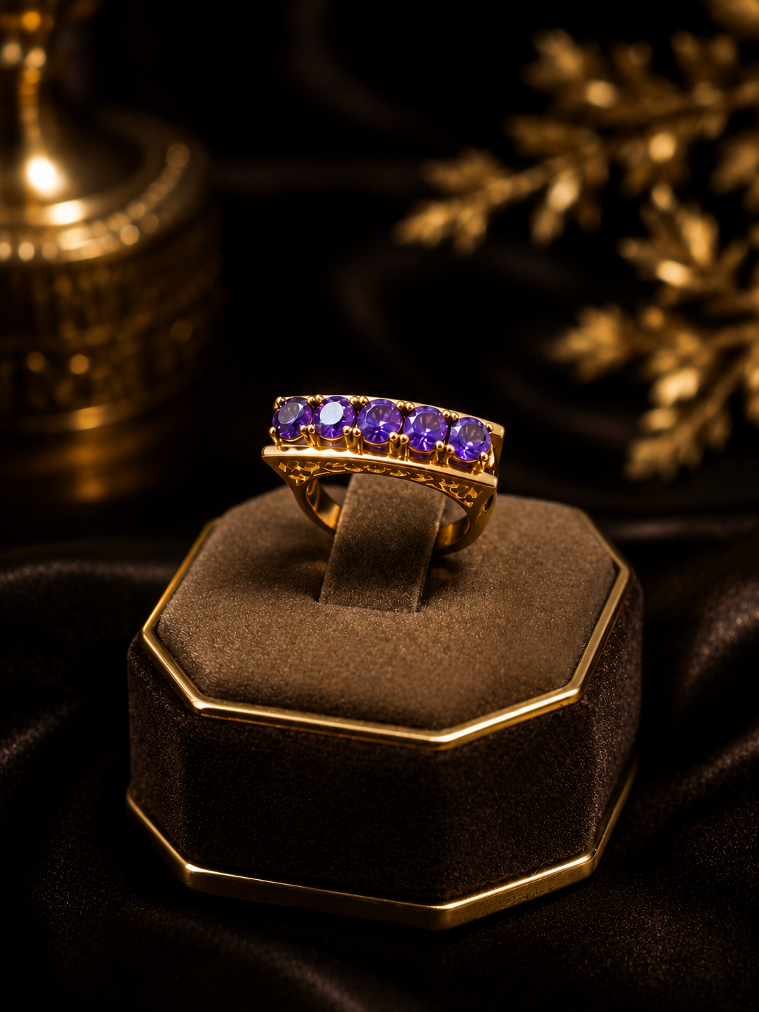 Purple Crystal Band Ring | Stainless Steel Anti Tarnish Ring for Women