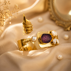Semi Precious Banagle 18 Kt Gold Plated Pink Tourmaline & Pearl Open Cuff Kada for Women