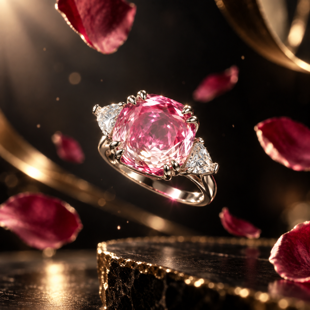 Pink Rose Cut Diamond Look (DIAMOND REPLICA) Ring | Stainless Steel Anti Tarnish Adjustable Ring