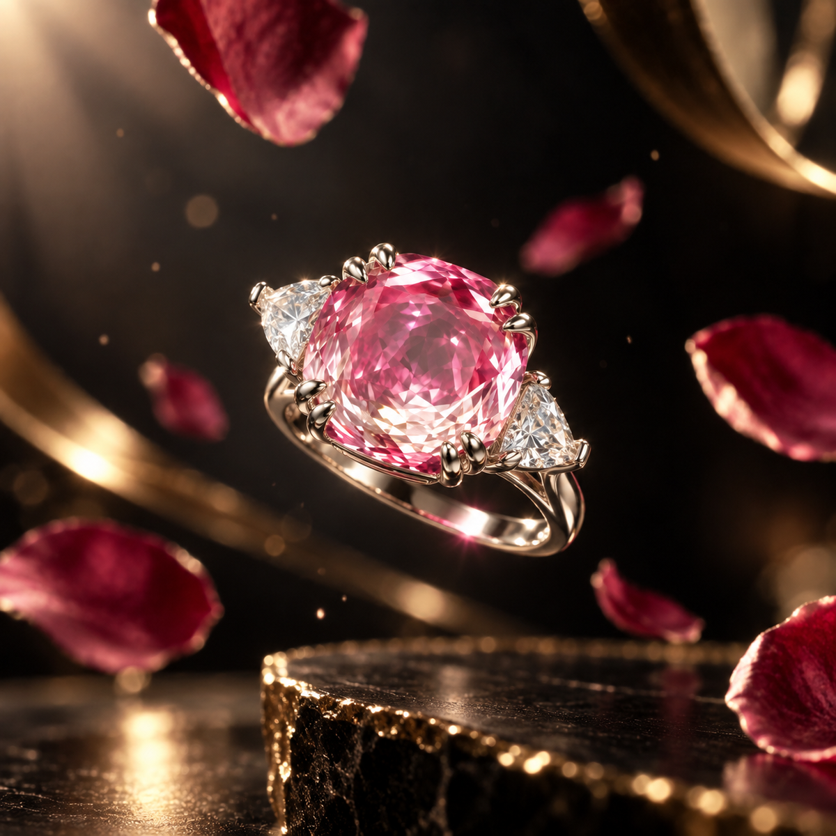 Pink Rose Cut Diamond Look (DIAMOND REPLICA) Ring | Stainless Steel Anti Tarnish Adjustable Ring