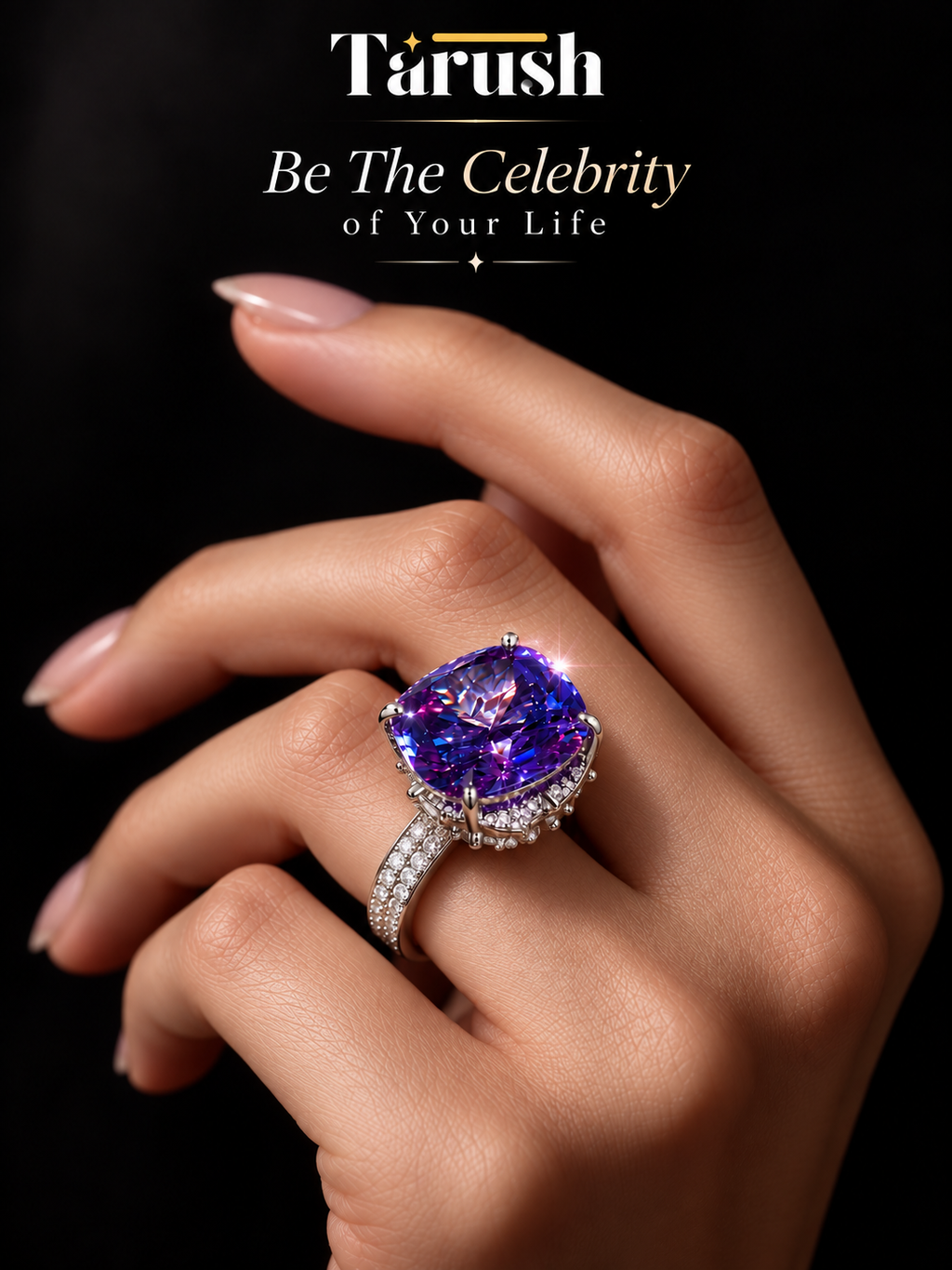 Romantic Purple Ring - Diamond Look (DIAMOND REPLICA) Ring | Stainless Steel Anti Tarnish Adjustable Ring