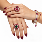 Glamorous Red and Green Diamond Look (DIAMOND REPLICA) Ring | Stainless Steel Anti Tarnish Adjustable Ring