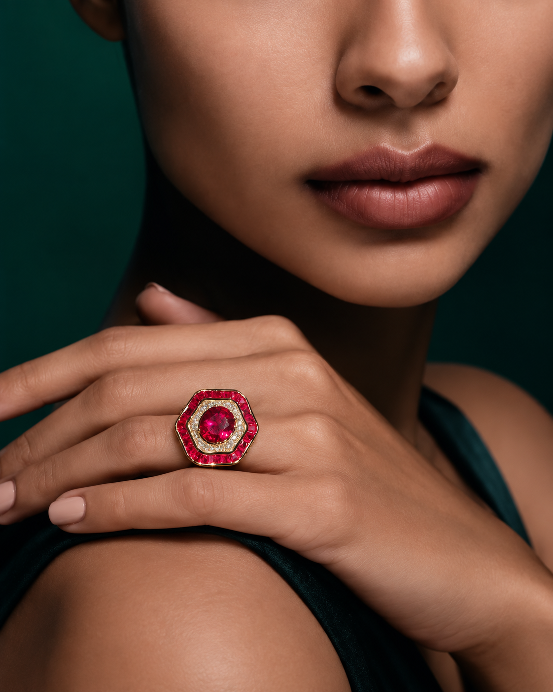 Glamorous Red Diamond Look (DIAMOND REPLICA) Ring | Stainless Steel Anti Tarnish Adjustable Ring