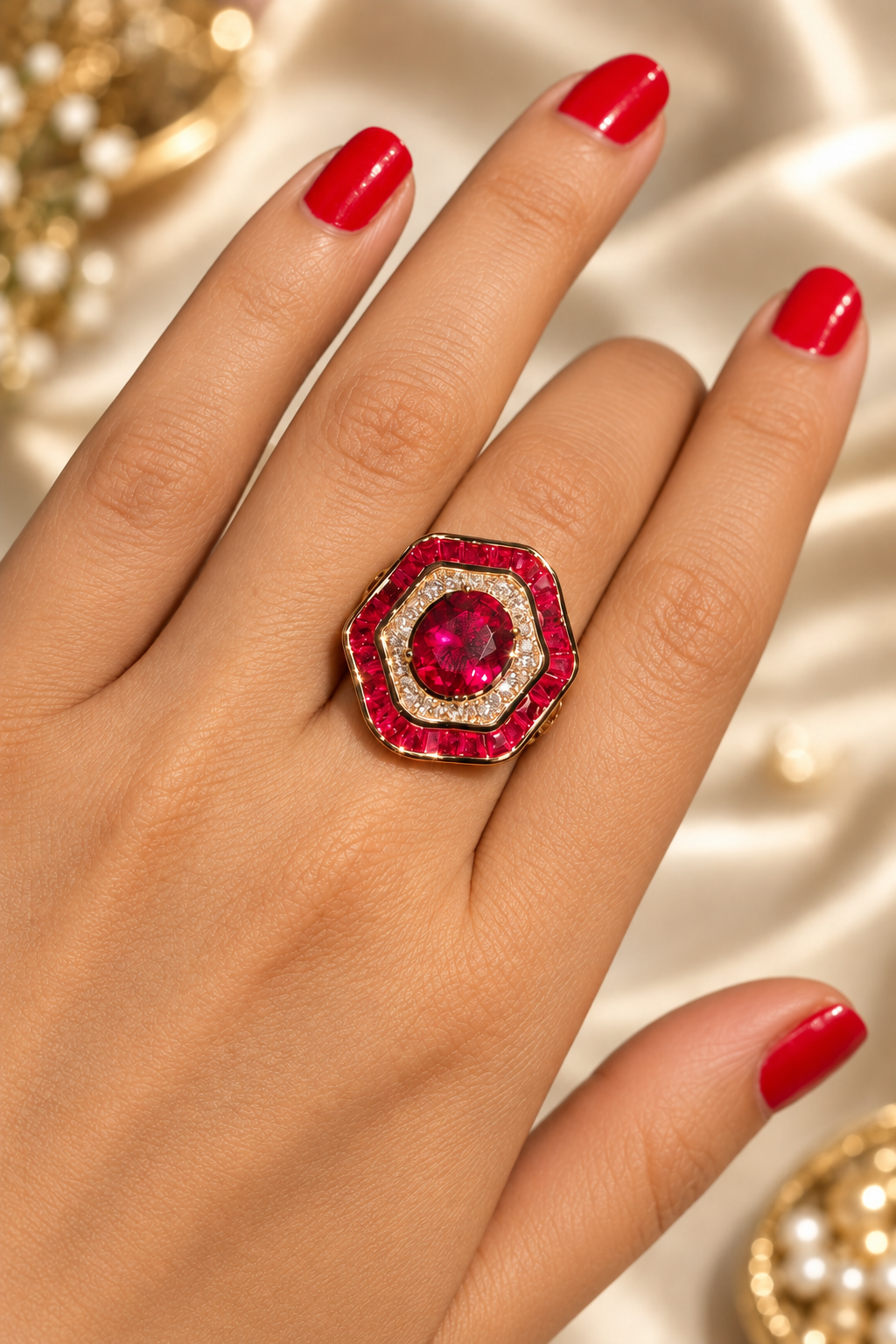 Glamorous Red Diamond Look (DIAMOND REPLICA) Ring | Stainless Steel Anti Tarnish Adjustable Ring