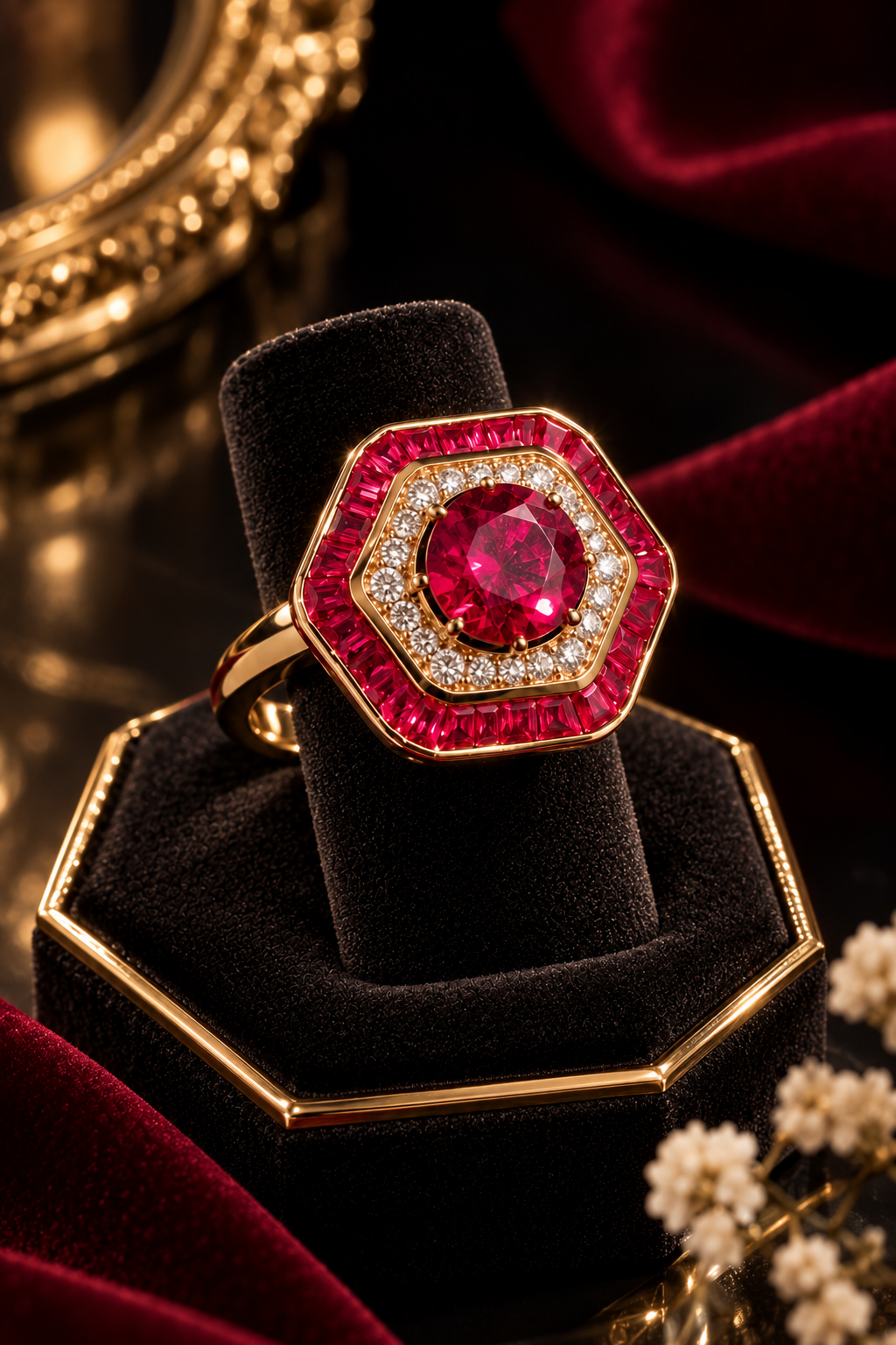 Glamorous Red Diamond Look (DIAMOND REPLICA) Ring | Stainless Steel Anti Tarnish Adjustable Ring