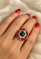 Glamorous Red and Green Diamond Look (DIAMOND REPLICA) Ring | Stainless Steel Anti Tarnish Adjustable Ring
