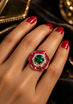 Glamorous Red and Green Diamond Look (DIAMOND REPLICA) Ring | Stainless Steel Anti Tarnish Adjustable Ring