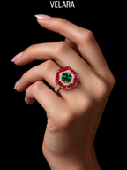 Glamorous Red and Green Diamond Look (DIAMOND REPLICA) Ring | Stainless Steel Anti Tarnish Adjustable Ring