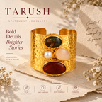 Regal Stone Cuff - 18 Kt Gold Pated - Perfect for all occasions - Adjustable and anti tarnish