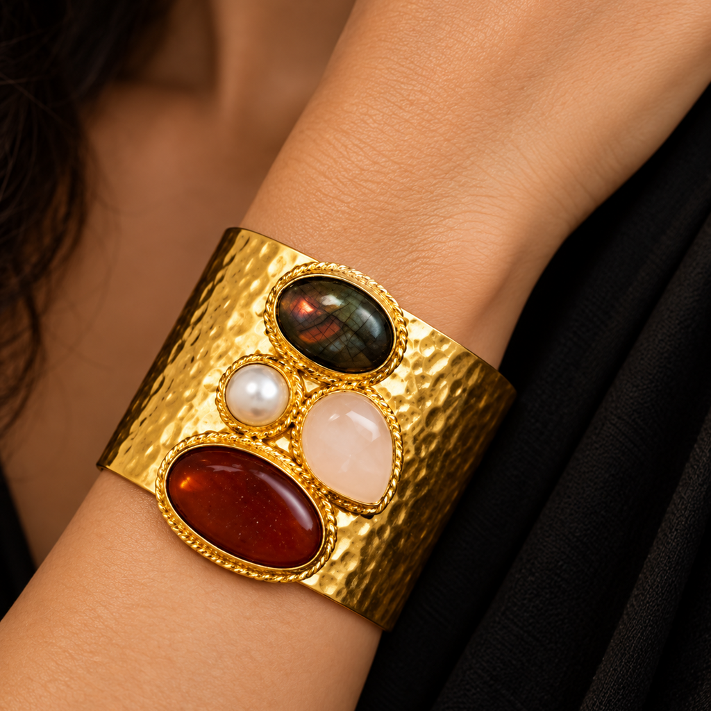 Regal Stone Cuff - 18 Kt Gold Pated - Perfect for all occasions - Adjustable and anti tarnish