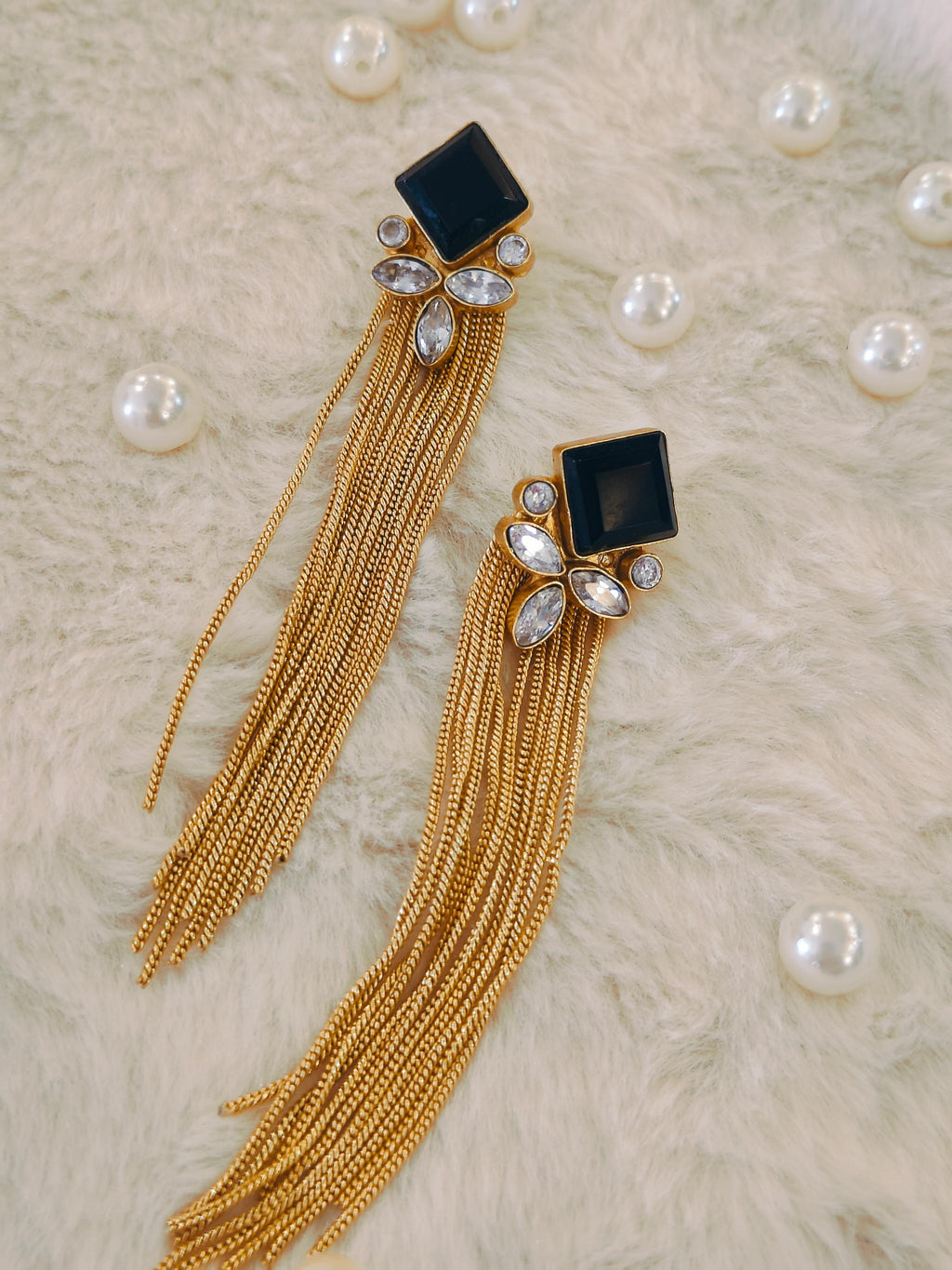 18 Kt Gold Plated Black dangler earring Semi Precious stone