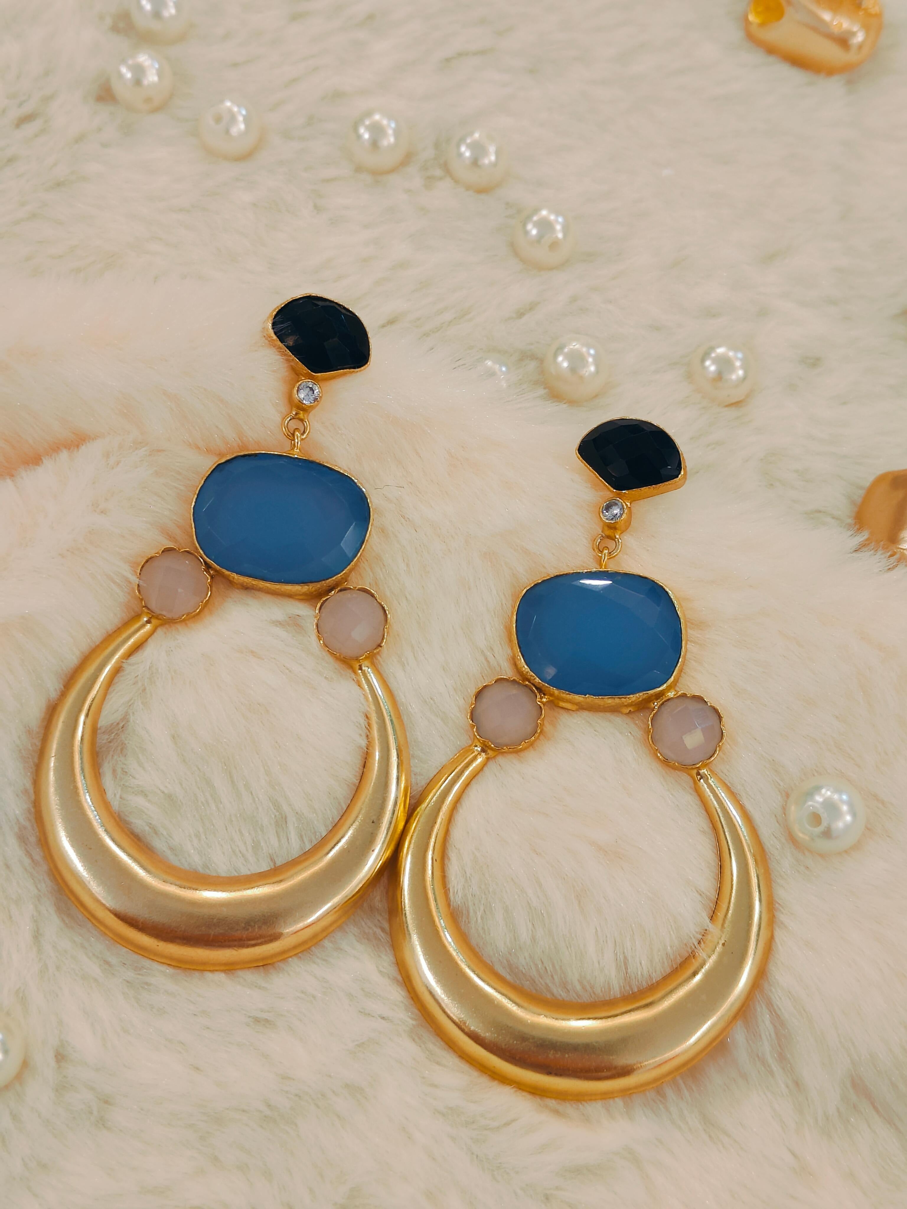 18 Kt Gold Plated Blue gold moon earring Semi Precious stone