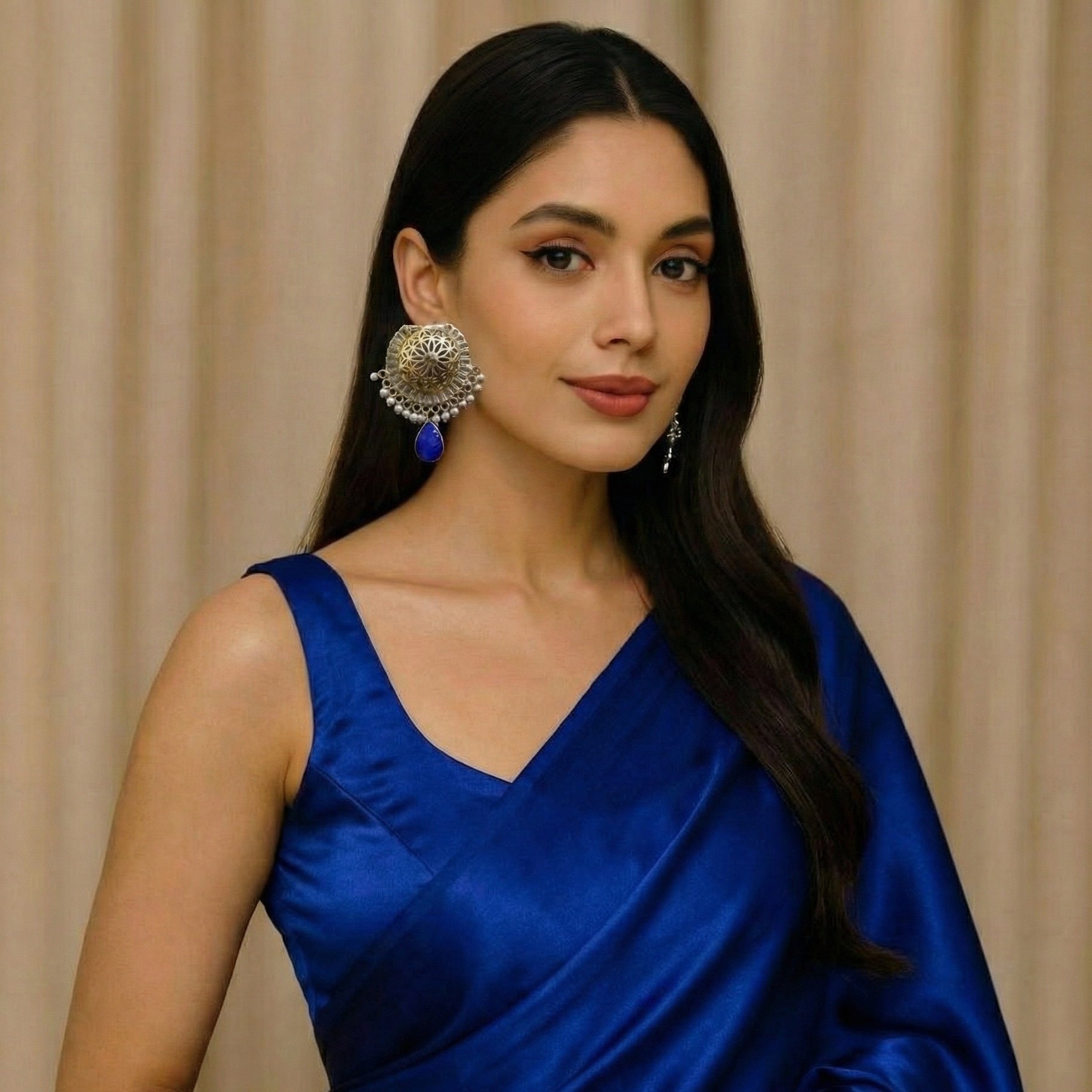 dome earring royal blue druzy handing