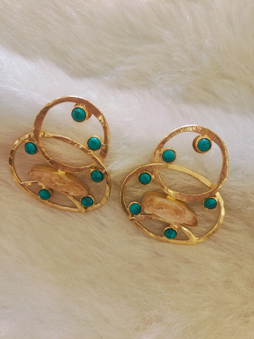 18 Kt Gold Plated druzy stone,Turquoise stone earring Semi Precious stone