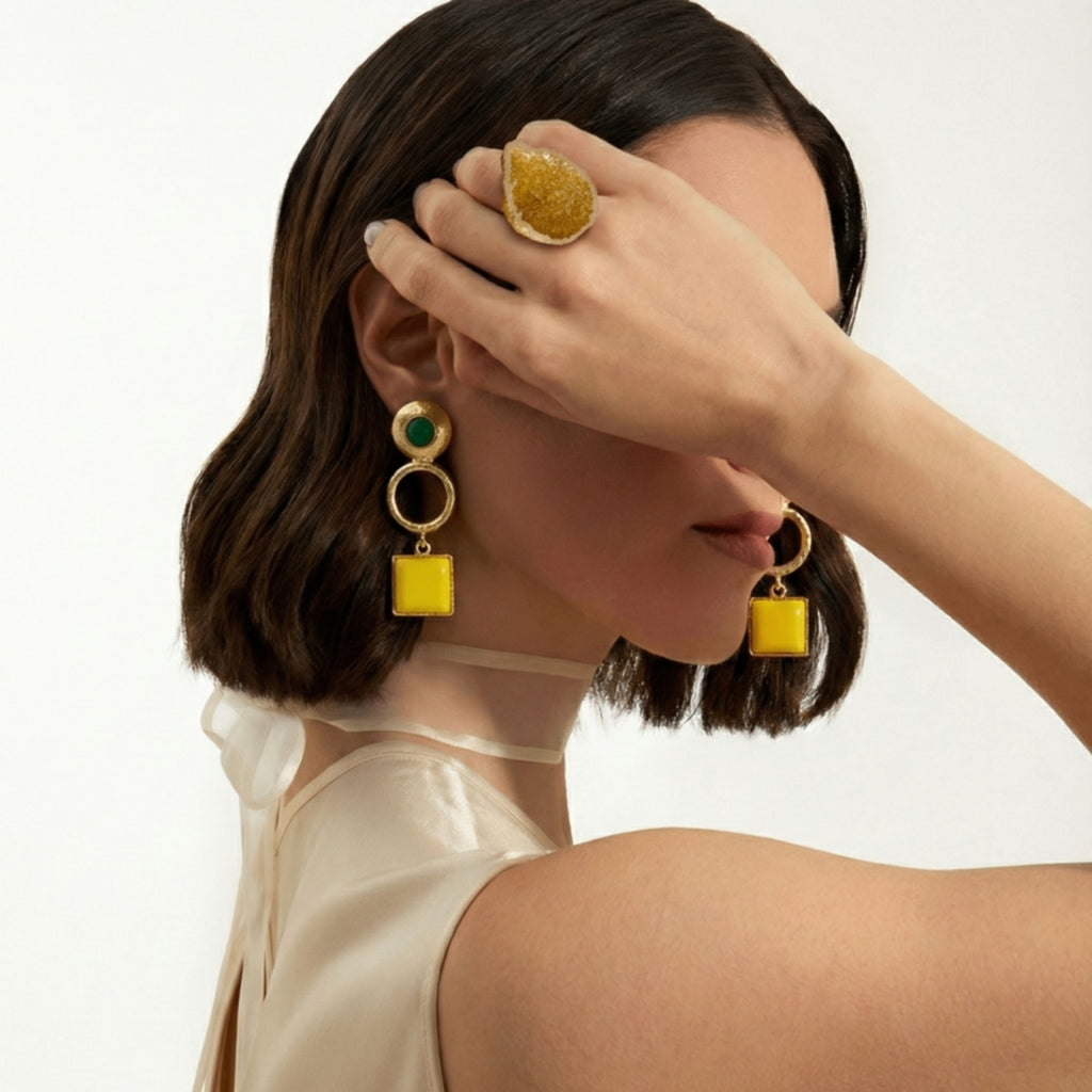 18 Kt Gold Plated neon green earring Semi Precious stone
