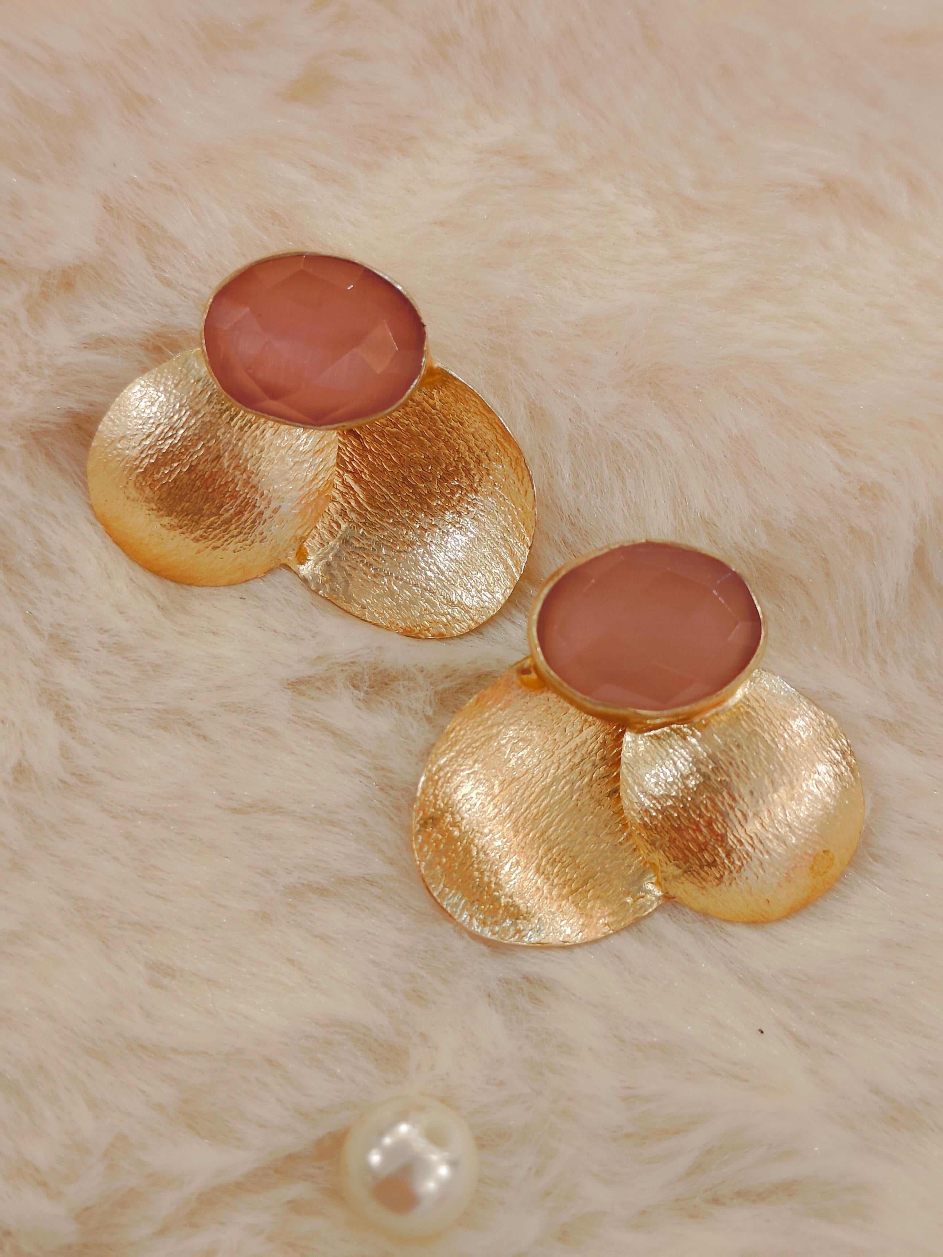 18 Kt Gold Plated Pink gold small earring Semi Precious stone