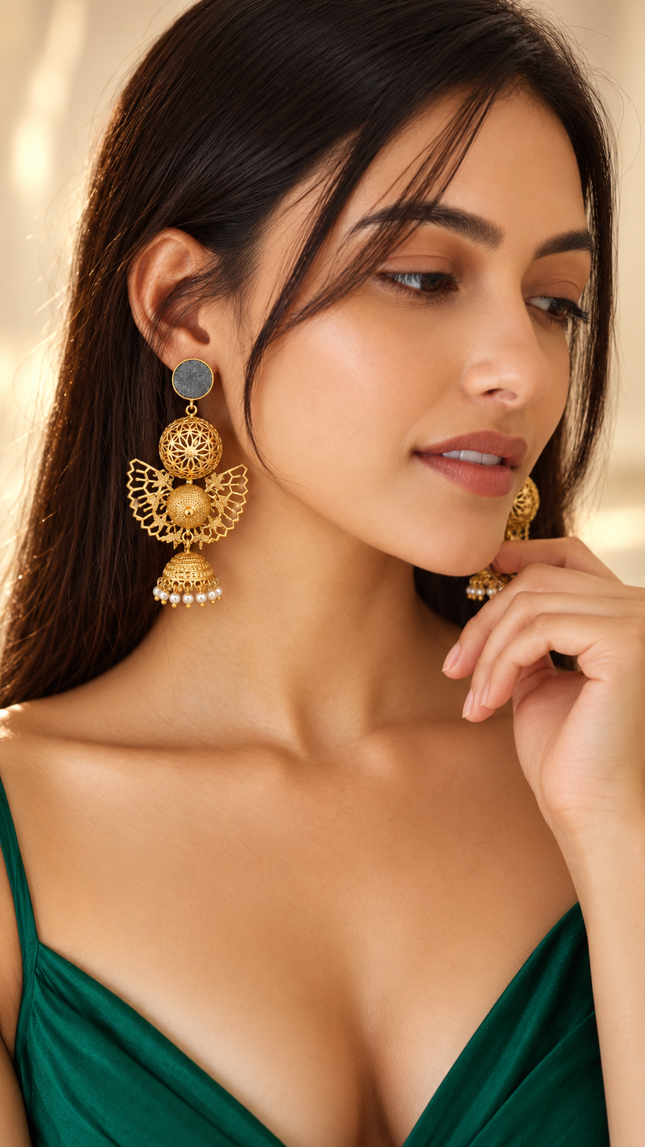 18 Kt Gold Plated, Brass, Blue Butterfly Jhumka Earring - Look Glamorous with These Blue Jhumkas Semi Precious stone