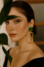 18 Kt Gold Plated Green and gold earring Semi Precious stone