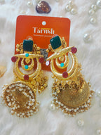 18 Kt Gold Plated Kashmiri jhumka Semi Precious stone