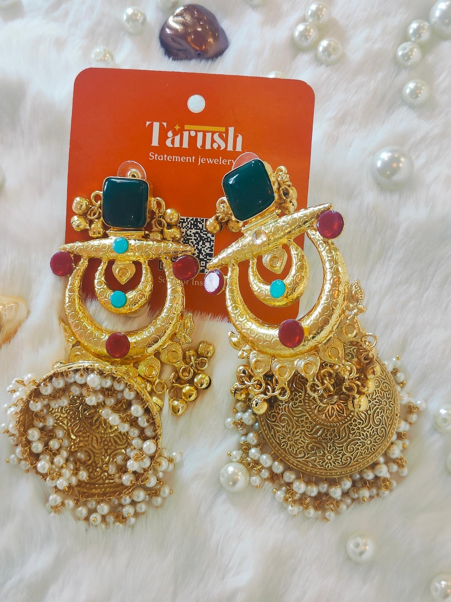 18 Kt Gold Plated Kashmiri jhumka Semi Precious stone