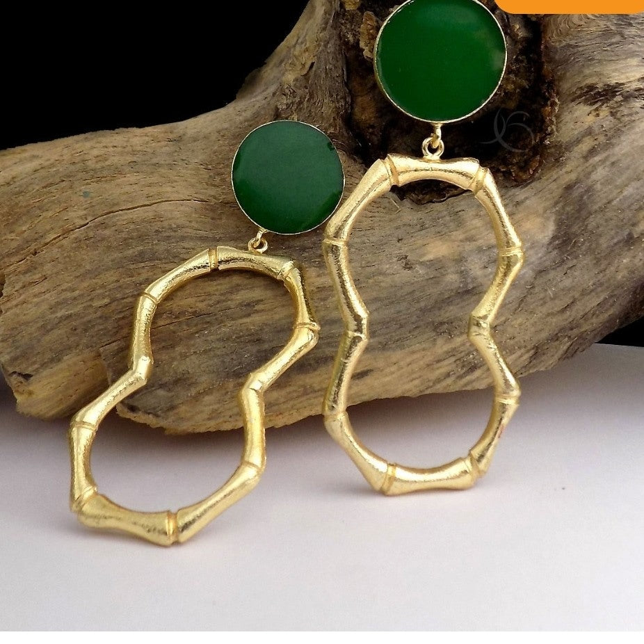 18 Kt Gold Plated Green and gold earring Semi Precious stone