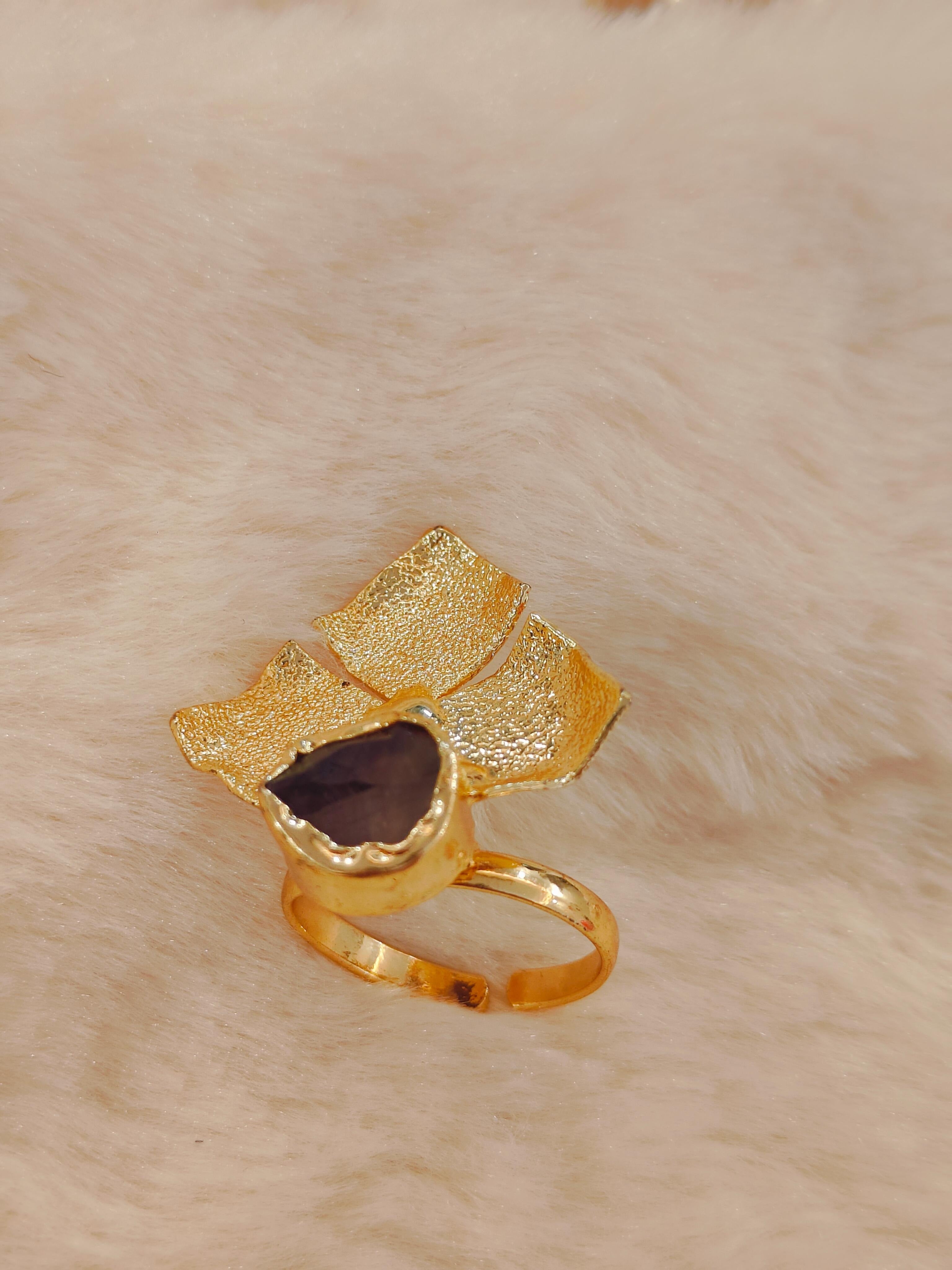 18 Kt Gold Plated Black druzy ring Semi Precious stone