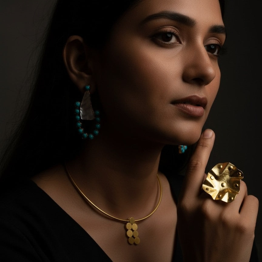 18 Kt Gold Plated Gold ring hammered hand made Semi Precious stone