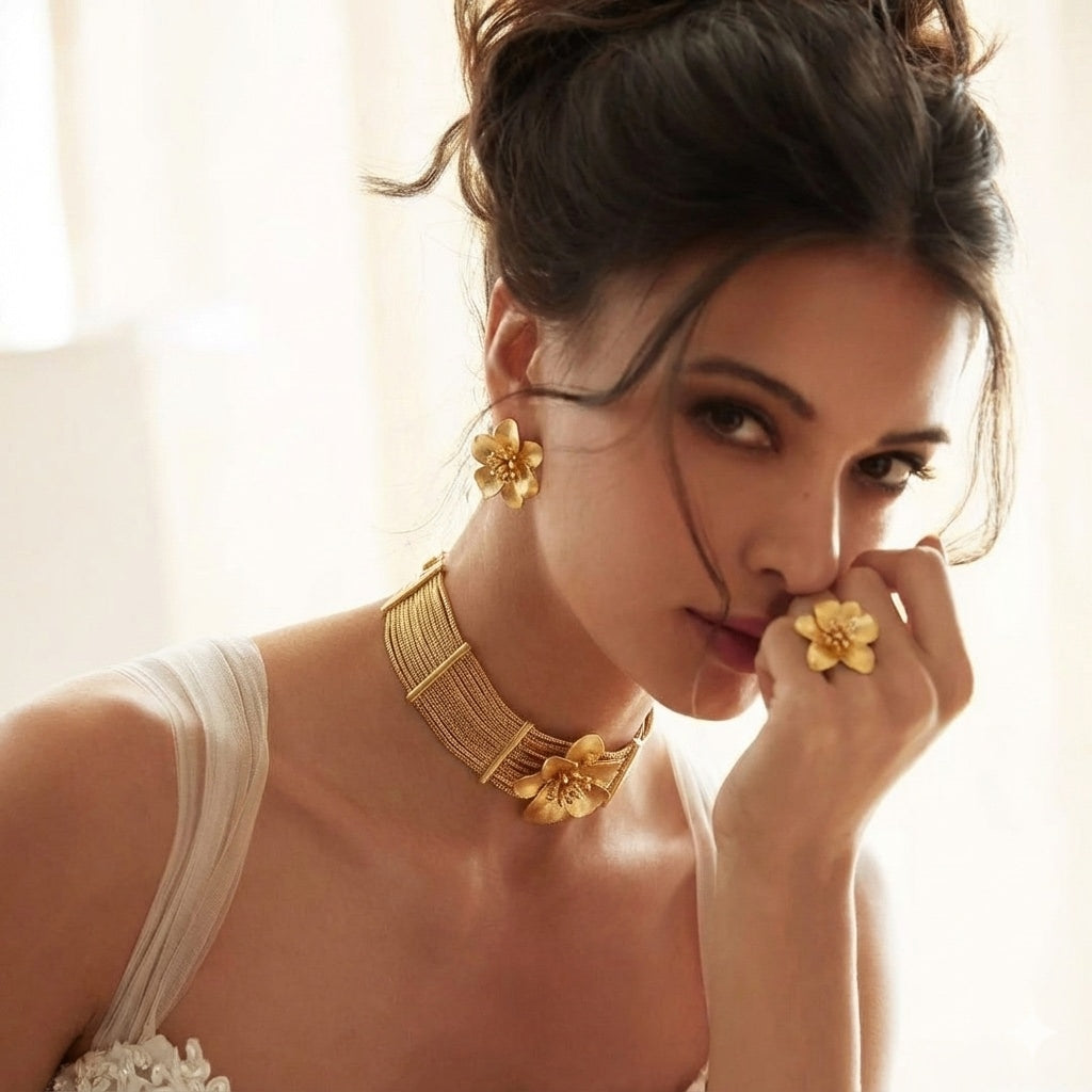 18 Kt Gold Plated flower necklace choker - Perfect for your Festival Look