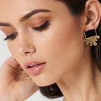 18 Kt Gold Plated 18kt Gold Plated - Black Flowy earrings - Perfect For Your Office Look Semi Precious stone