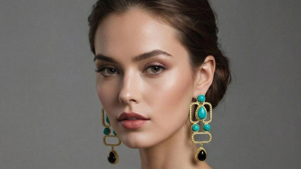18 Kt Gold Plated Turquoise earring Semi Precious stone