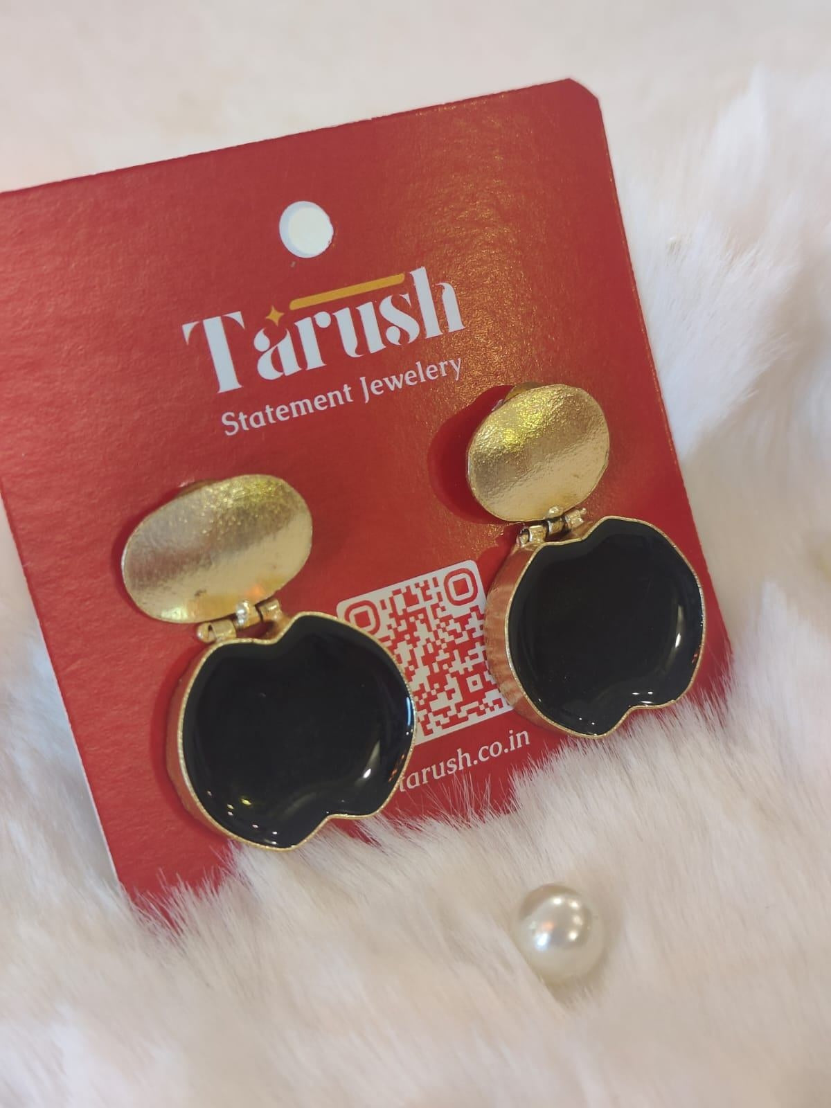 18 Kt Gold Plated Apple Black Earring Black - Perfect for Your Office Look Semi Precious stone
