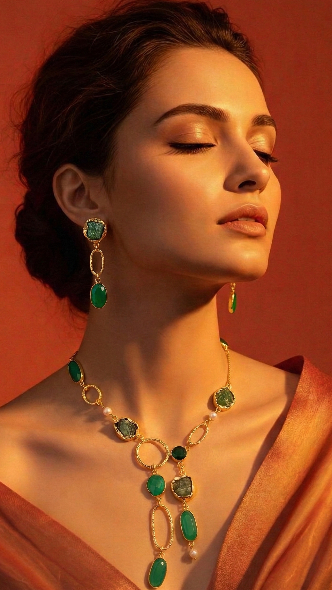 18 Kt Gold Plated Green necklace Semi Precious stone