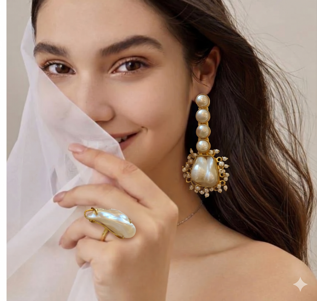 18 Kt Gold Plated Pearl earings Semi Precious stone