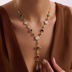 Celestial Cascade Necklace - Multicolour Stones - 18 Kt Gold Plated - decorated with Precious Stones