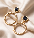 18 Kt Gold Plate Brass Dangling Earrings - Round earrings with semi precious stones - Perfect For all Your occasions