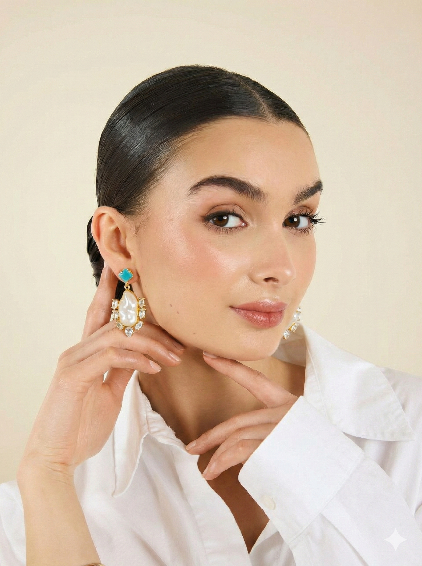 18 Kt Gold Plated  - Mother of Pearl with Blue Studs earrings - Perfect For Your Everyday Look Semi Precious stone