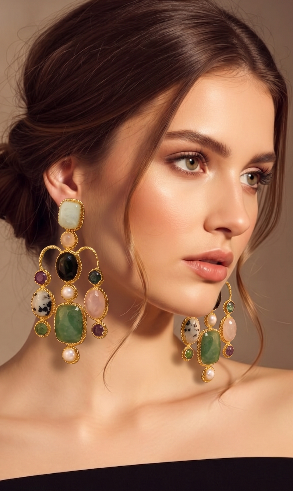 Tarush Premium Multi-Stone Victorian Earrings - Real Gem Stones - Indo-Western Statement Earrings - Stones Colour May Vary