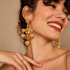The Golden Hearts Earrings - 18 Kt Gold Plated Light weight - Dangling Ear Cuffs - Make A Statement