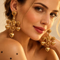 The Golden Hearts Earrings - 18 Kt Gold Plated Light weight - Dangling Ear Cuffs - Make A Statement
