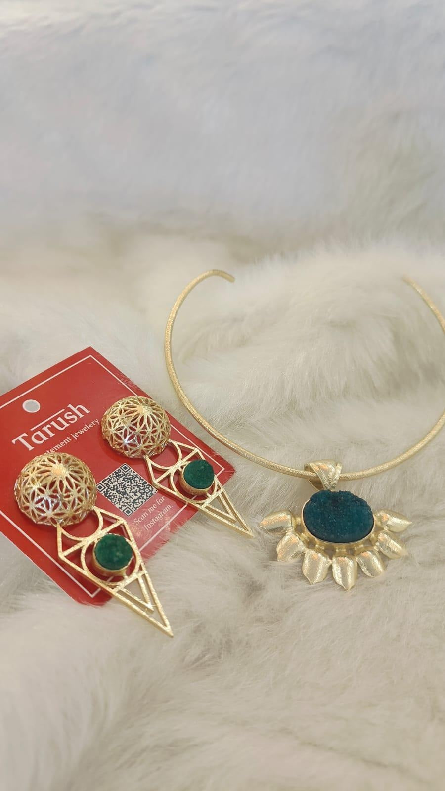 18 Kt Gold Plated green druzy earring Semi Precious stone